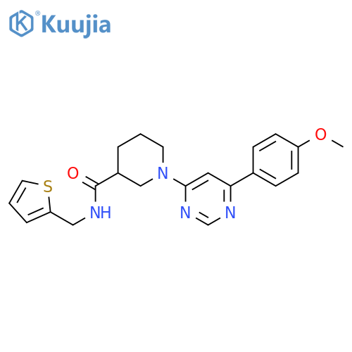 1-6-(4-methoxyphenyl)pyrimidin-4-yl-N-(thiophen-2-yl)methylpiperidine-3-carboxamide structure