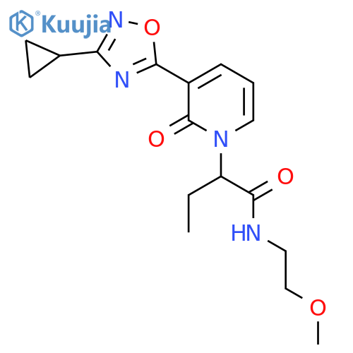 2-3-(3-cyclopropyl-1,2,4-oxadiazol-5-yl)-2-oxo-1,2-dihydropyridin-1-yl-N-(2-methoxyethyl)butanamide structure