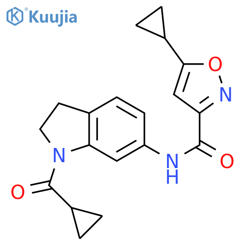 N-(1-cyclopropanecarbonyl-2,3-dihydro-1H-indol-6-yl)-5-cyclopropyl-1,2-oxazole-3-carboxamide structure