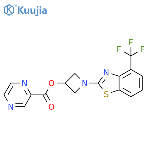 1-[4-(trifluoromethyl)-1,3-benzothiazol-2-yl]azetidin-3-yl pyrazine-2-carboxylate structure