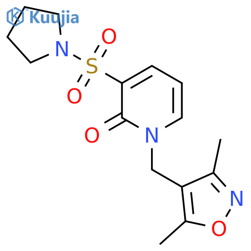 1-(3,5-dimethyl-1,2-oxazol-4-yl)methyl-3-(pyrrolidine-1-sulfonyl)-1,2-dihydropyridin-2-one structure