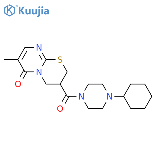 3-(4-cyclohexylpiperazine-1-carbonyl)-7-methyl-2H,3H,4H,6H-pyrimido2,1-b1,3thiazin-6-one structure