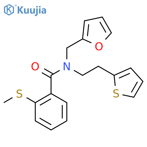 N-(furan-2-yl)methyl-2-(methylsulfanyl)-N-2-(thiophen-2-yl)ethylbenzamide structure