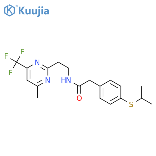 N-{2-[4-methyl-6-(trifluoromethyl)pyrimidin-2-yl]ethyl}-2-[4-(propan-2-ylsulfanyl)phenyl]acetamide structure