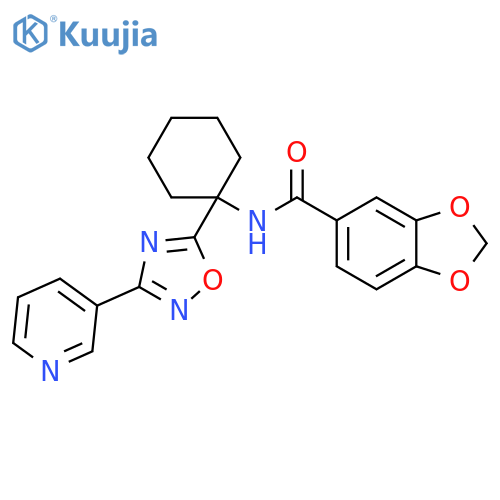 N-{1-3-(pyridin-3-yl)-1,2,4-oxadiazol-5-ylcyclohexyl}-2H-1,3-benzodioxole-5-carboxamide structure