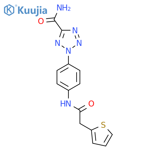 2-{4-2-(thiophen-2-yl)acetamidophenyl}-2H-1,2,3,4-tetrazole-5-carboxamide structure