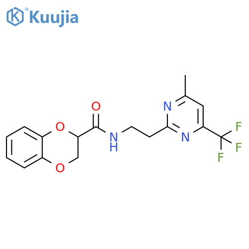 N-{2-[4-methyl-6-(trifluoromethyl)pyrimidin-2-yl]ethyl}-2,3-dihydro-1,4-benzodioxine-2-carboxamide structure