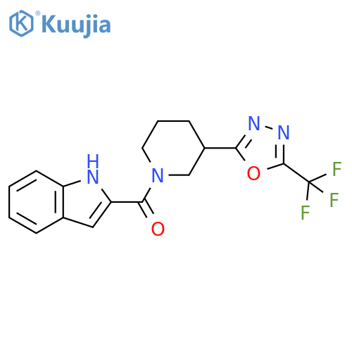 2-{3-5-(trifluoromethyl)-1,3,4-oxadiazol-2-ylpiperidine-1-carbonyl}-1H-indole structure