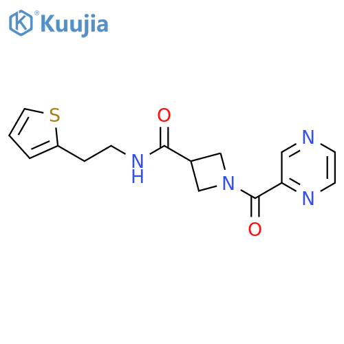 1-(pyrazine-2-carbonyl)-N-2-(thiophen-2-yl)ethylazetidine-3-carboxamide structure