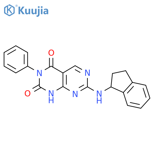 7-(2,3-dihydro-1H-inden-1-yl)amino-3-phenyl-1H,2H,3H,4H-1,3diazino4,5-dpyrimidine-2,4-dione structure
