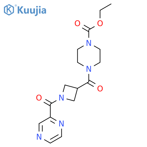 ethyl 4-1-(pyrazine-2-carbonyl)azetidine-3-carbonylpiperazine-1-carboxylate structure