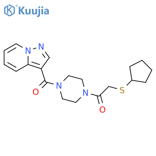 2-(cyclopentylsulfanyl)-1-(4-{pyrazolo[1,5-a]pyridine-3-carbonyl}piperazin-1-yl)ethan-1-one structure