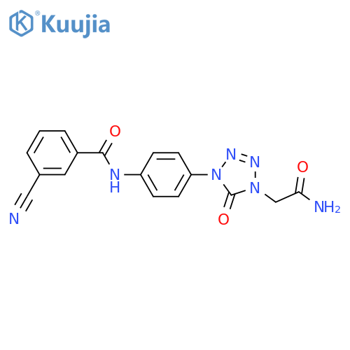 N-{4-4-(carbamoylmethyl)-5-oxo-4,5-dihydro-1H-1,2,3,4-tetrazol-1-ylphenyl}-3-cyanobenzamide structure