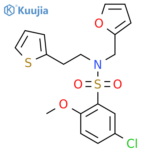 5-chloro-N-(furan-2-yl)methyl-2-methoxy-N-2-(thiophen-2-yl)ethylbenzene-1-sulfonamide structure