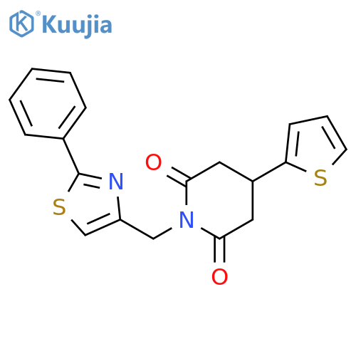 1-[(2-phenyl-1,3-thiazol-4-yl)methyl]-4-(thiophen-2-yl)piperidine-2,6-dione structure
