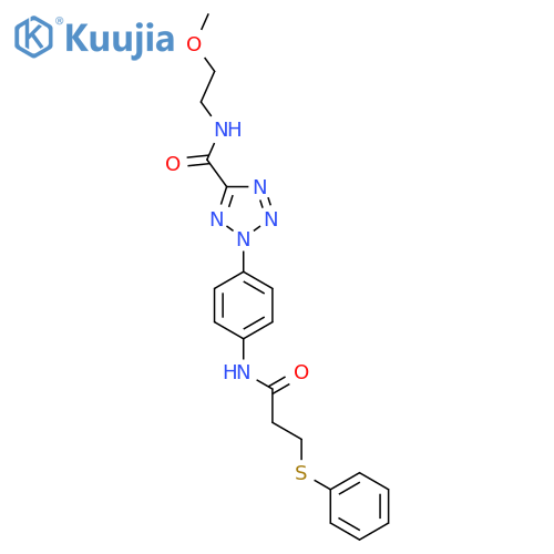 N-(2-methoxyethyl)-2-{4-3-(phenylsulfanyl)propanamidophenyl}-2H-1,2,3,4-tetrazole-5-carboxamide structure