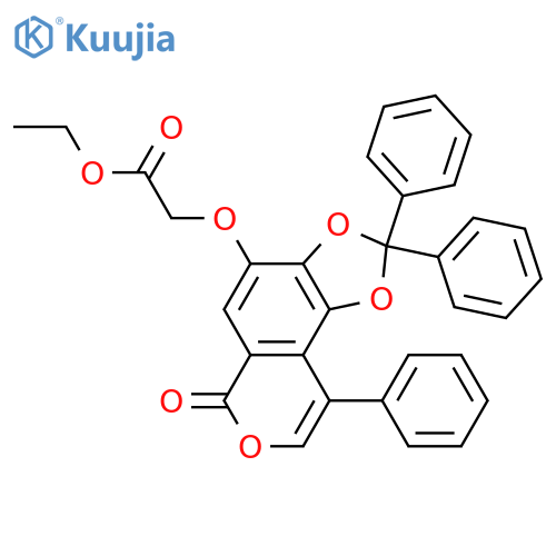 Acetic acid, 2-[(6-oxo-2,2,9-triphenyl-6H-1,3-dioxolo[4,5-f][2]benzopyran-4-yl)oxy]-, ethyl ester structure