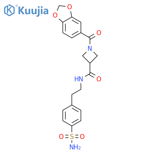1-(2H-1,3-benzodioxole-5-carbonyl)-N-[2-(4-sulfamoylphenyl)ethyl]azetidine-3-carboxamide structure