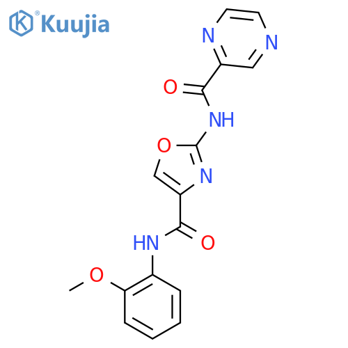 N-{4-(2-methoxyphenyl)carbamoyl-1,3-oxazol-2-yl}pyrazine-2-carboxamide structure