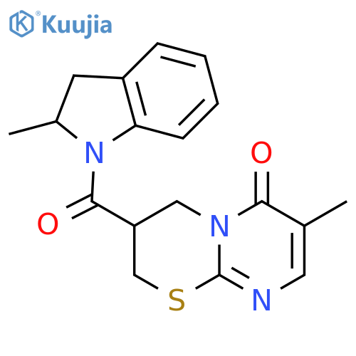 7-methyl-3-(2-methyl-2,3-dihydro-1H-indole-1-carbonyl)-2H,3H,4H,6H-pyrimido2,1-b1,3thiazin-6-one structure