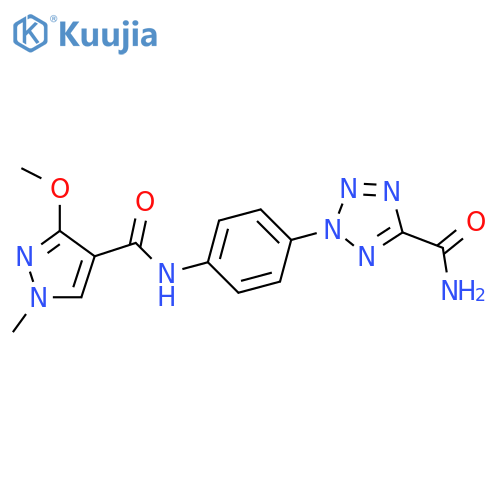 2-4-(3-methoxy-1-methyl-1H-pyrazole-4-amido)phenyl-2H-1,2,3,4-tetrazole-5-carboxamide structure