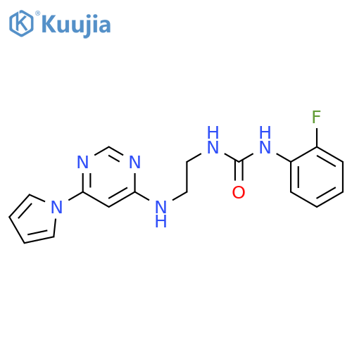 1-(2-fluorophenyl)-3-(2-{[6-(1H-pyrrol-1-yl)pyrimidin-4-yl]amino}ethyl)urea structure