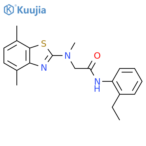 2-(4,7-dimethyl-1,3-benzothiazol-2-yl)(methyl)amino-N-(2-ethylphenyl)acetamide structure