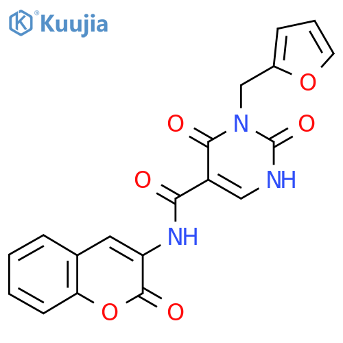3-(furan-2-yl)methyl-2,4-dioxo-N-(2-oxo-2H-chromen-3-yl)-1,2,3,4-tetrahydropyrimidine-5-carboxamide structure