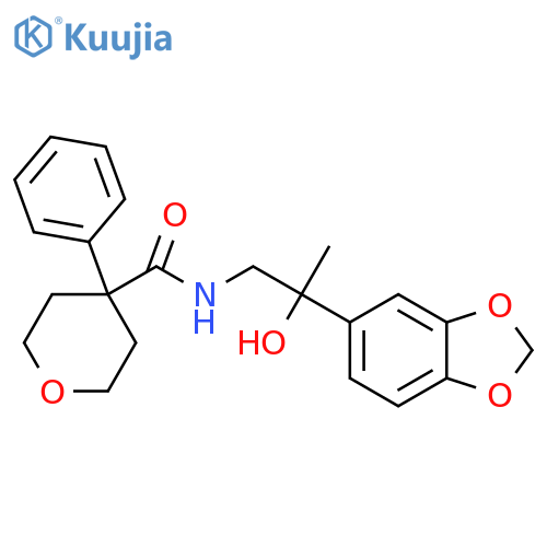 N-2-(2H-1,3-benzodioxol-5-yl)-2-hydroxypropyl-4-phenyloxane-4-carboxamide structure