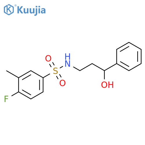 4-fluoro-N-(3-hydroxy-3-phenylpropyl)-3-methylbenzene-1-sulfonamide structure