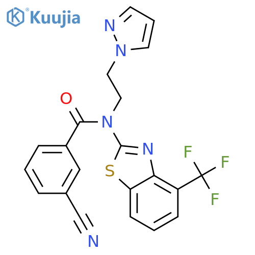 3-cyano-N-[2-(1H-pyrazol-1-yl)ethyl]-N-[4-(trifluoromethyl)-1,3-benzothiazol-2-yl]benzamide structure