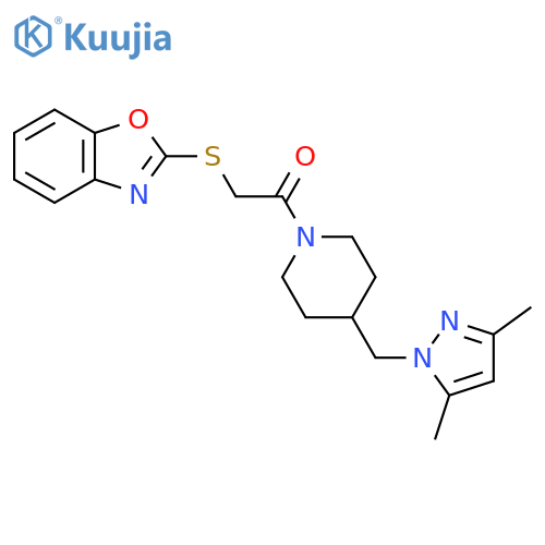 2-(1,3-benzoxazol-2-ylsulfanyl)-1-{4-(3,5-dimethyl-1H-pyrazol-1-yl)methylpiperidin-1-yl}ethan-1-one structure