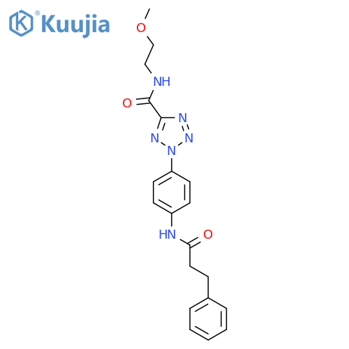 N-(2-methoxyethyl)-2-[4-(3-phenylpropanamido)phenyl]-2H-1,2,3,4-tetrazole-5-carboxamide structure