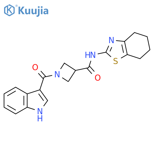 1-(1H-indole-3-carbonyl)-N-(4,5,6,7-tetrahydro-1,3-benzothiazol-2-yl)azetidine-3-carboxamide structure