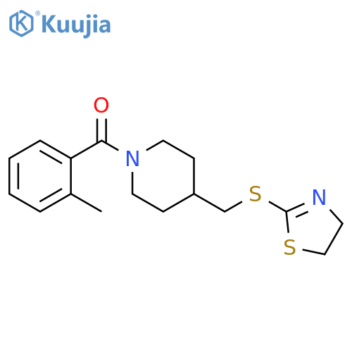 4-[(4,5-dihydro-1,3-thiazol-2-ylsulfanyl)methyl]-1-(2-methylbenzoyl)piperidine structure
