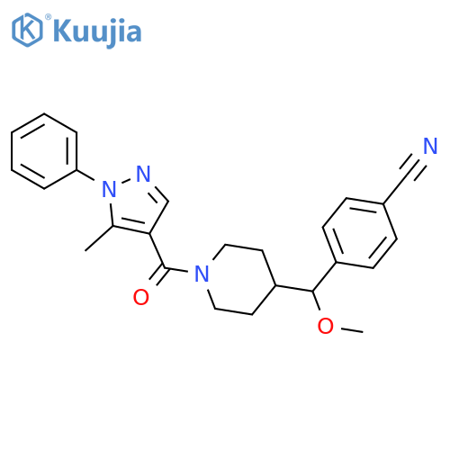 4-({1-(5-methyl-1-phenyl-1H-pyrazole-4-carbonyl)piperidin-4-ylmethoxy}methyl)benzonitrile structure