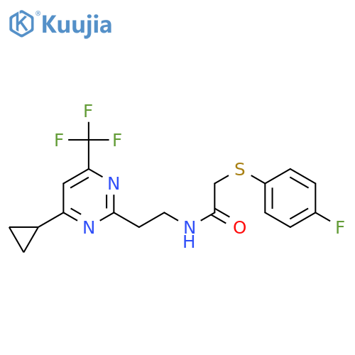 N-{2-[4-cyclopropyl-6-(trifluoromethyl)pyrimidin-2-yl]ethyl}-2-[(4-fluorophenyl)sulfanyl]acetamide structure