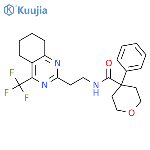 4-phenyl-N-{2-[4-(trifluoromethyl)-5,6,7,8-tetrahydroquinazolin-2-yl]ethyl}oxane-4-carboxamide structure