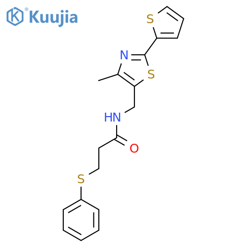N-{4-methyl-2-(thiophen-2-yl)-1,3-thiazol-5-ylmethyl}-3-(phenylsulfanyl)propanamide structure