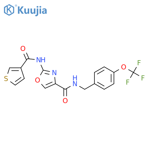 2-(thiophene-3-amido)-N-{4-(trifluoromethoxy)phenylmethyl}-1,3-oxazole-4-carboxamide structure