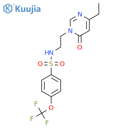 N-2-(4-ethyl-6-oxo-1,6-dihydropyrimidin-1-yl)ethyl-4-(trifluoromethoxy)benzene-1-sulfonamide structure