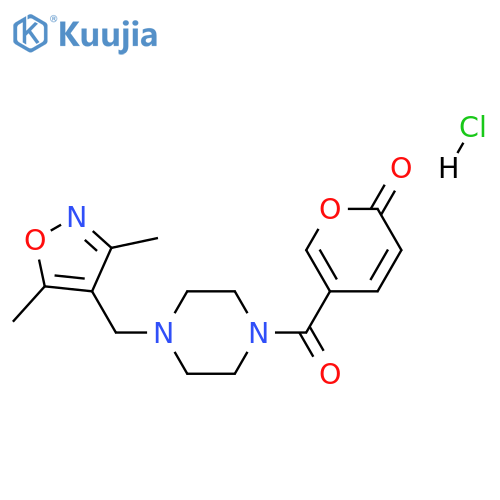 5-{4-(3,5-dimethyl-1,2-oxazol-4-yl)methylpiperazine-1-carbonyl}-2H-pyran-2-one hydrochloride structure