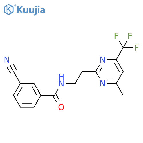 3-cyano-N-{2-[4-methyl-6-(trifluoromethyl)pyrimidin-2-yl]ethyl}benzamide structure