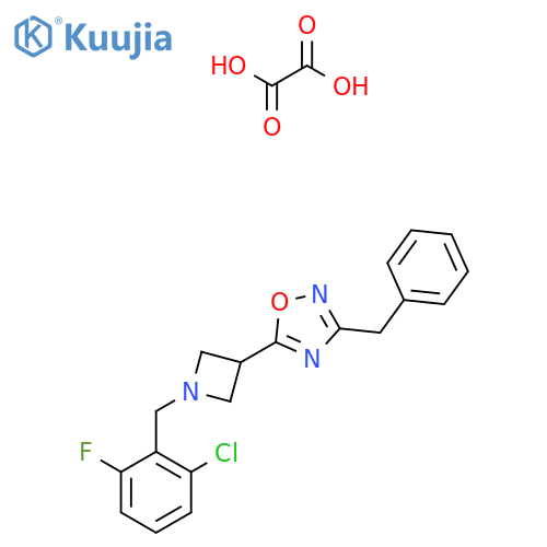 3-benzyl-5-{1-(2-chloro-6-fluorophenyl)methylazetidin-3-yl}-1,2,4-oxadiazole; oxalic acid structure