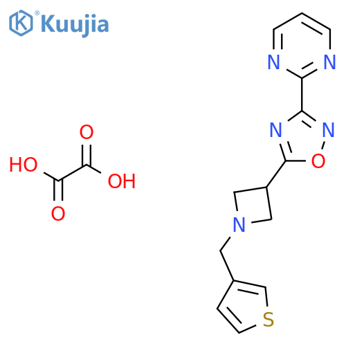 2-(5-{1-(thiophen-3-yl)methylazetidin-3-yl}-1,2,4-oxadiazol-3-yl)pyrimidine; oxalic acid structure