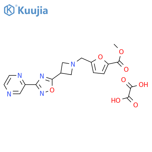 methyl 5-({3-[3-(pyrazin-2-yl)-1,2,4-oxadiazol-5-yl]azetidin-1-yl}methyl)furan-2-carboxylate; oxalic acid structure