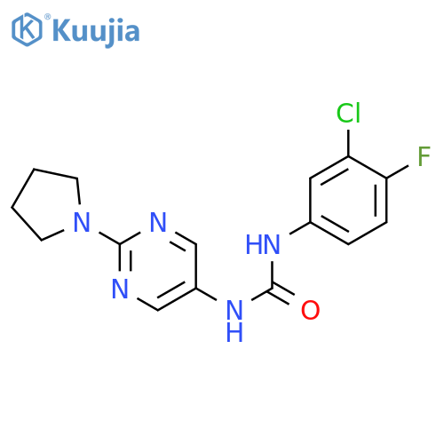 1-(3-chloro-4-fluorophenyl)-3-2-(pyrrolidin-1-yl)pyrimidin-5-ylurea structure