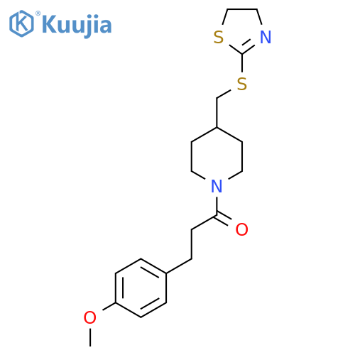 1-{4-[(4,5-dihydro-1,3-thiazol-2-ylsulfanyl)methyl]piperidin-1-yl}-3-(4-methoxyphenyl)propan-1-one structure