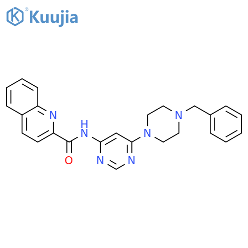 N-6-(4-benzylpiperazin-1-yl)pyrimidin-4-ylquinoline-2-carboxamide structure