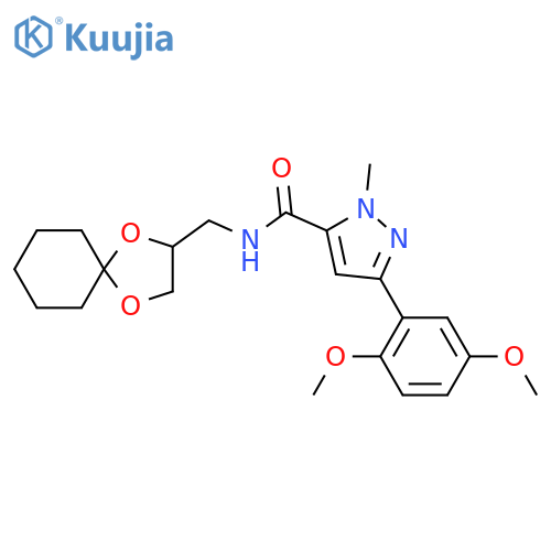 3-(2,5-dimethoxyphenyl)-N-({1,4-dioxaspiro[4.5]decan-2-yl}methyl)-1-methyl-1H-pyrazole-5-carboxamide structure